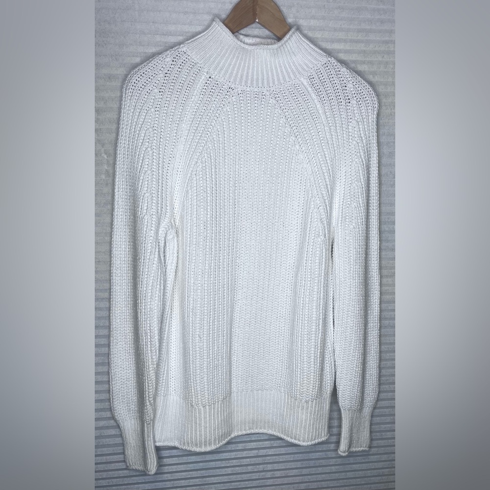 J Crew Chunky Cable Knit Comy Pullover Sweater Long Sleeve White Cotton Medium